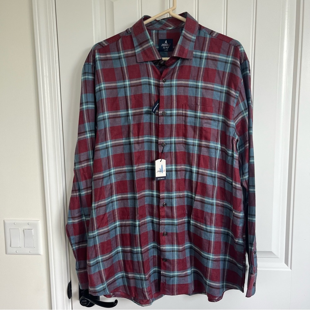 Johnnie-O Topshelf Caldwell Long Sleeve Button Down‎ Bandana Red Plaid NWT XL